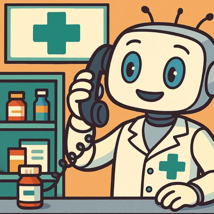 a robot answering a phone at a pharmacy