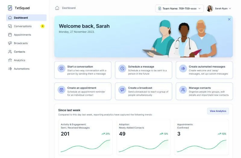 Carrick’s customizable dashboard is where you do all the setup and keep track of important metrics for your clinic.