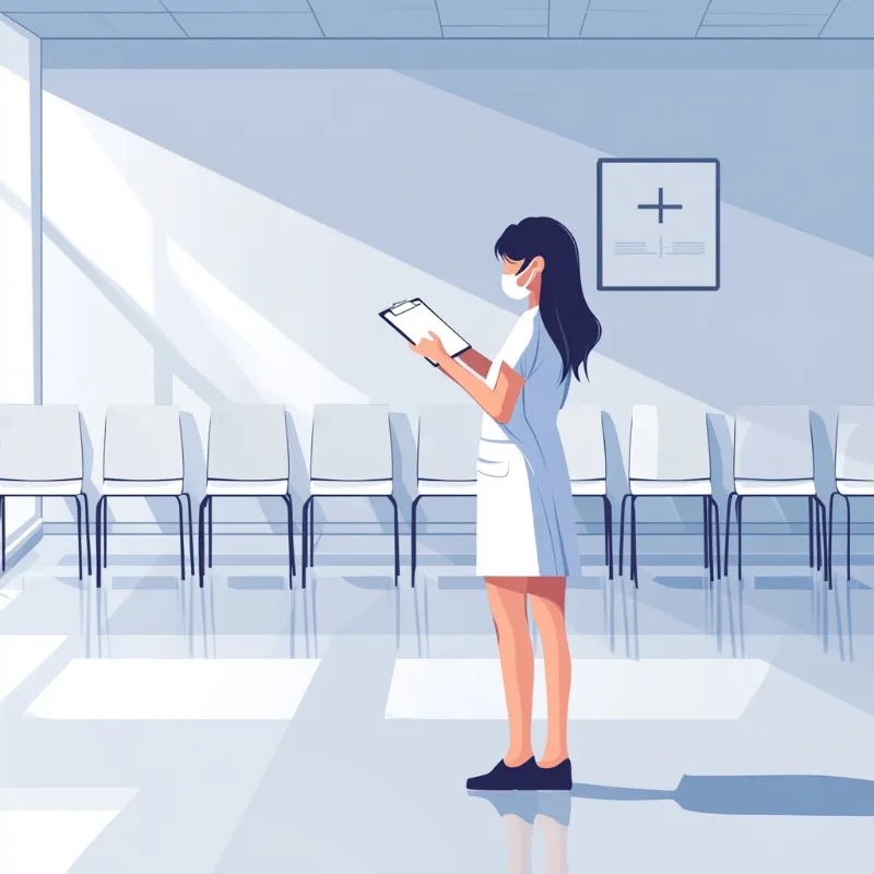 a clinic worker at an empty clinic