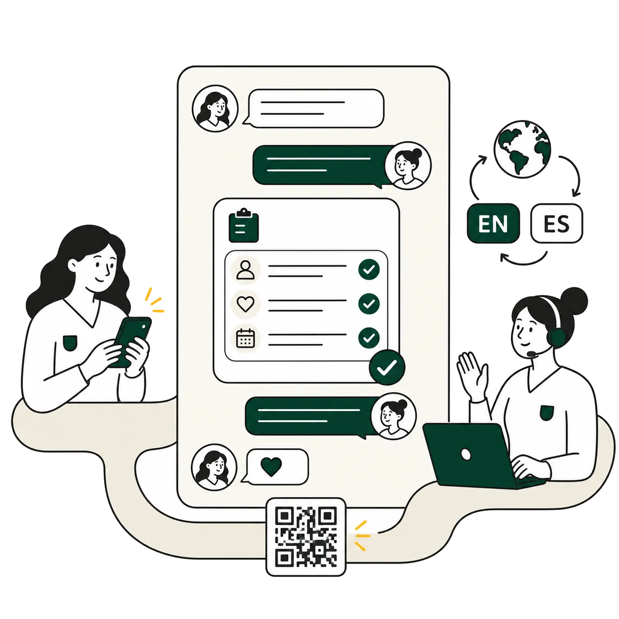 Patient forms, digital intake, QR codes, and translated healthcare conversations